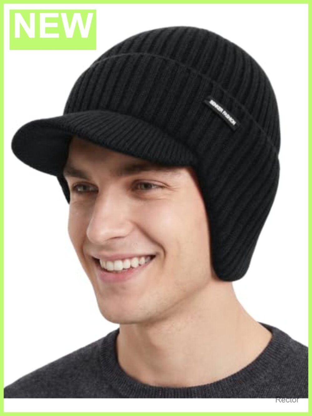 Winter Warm Beanie Hat with Brim and Ear Flaps for Men